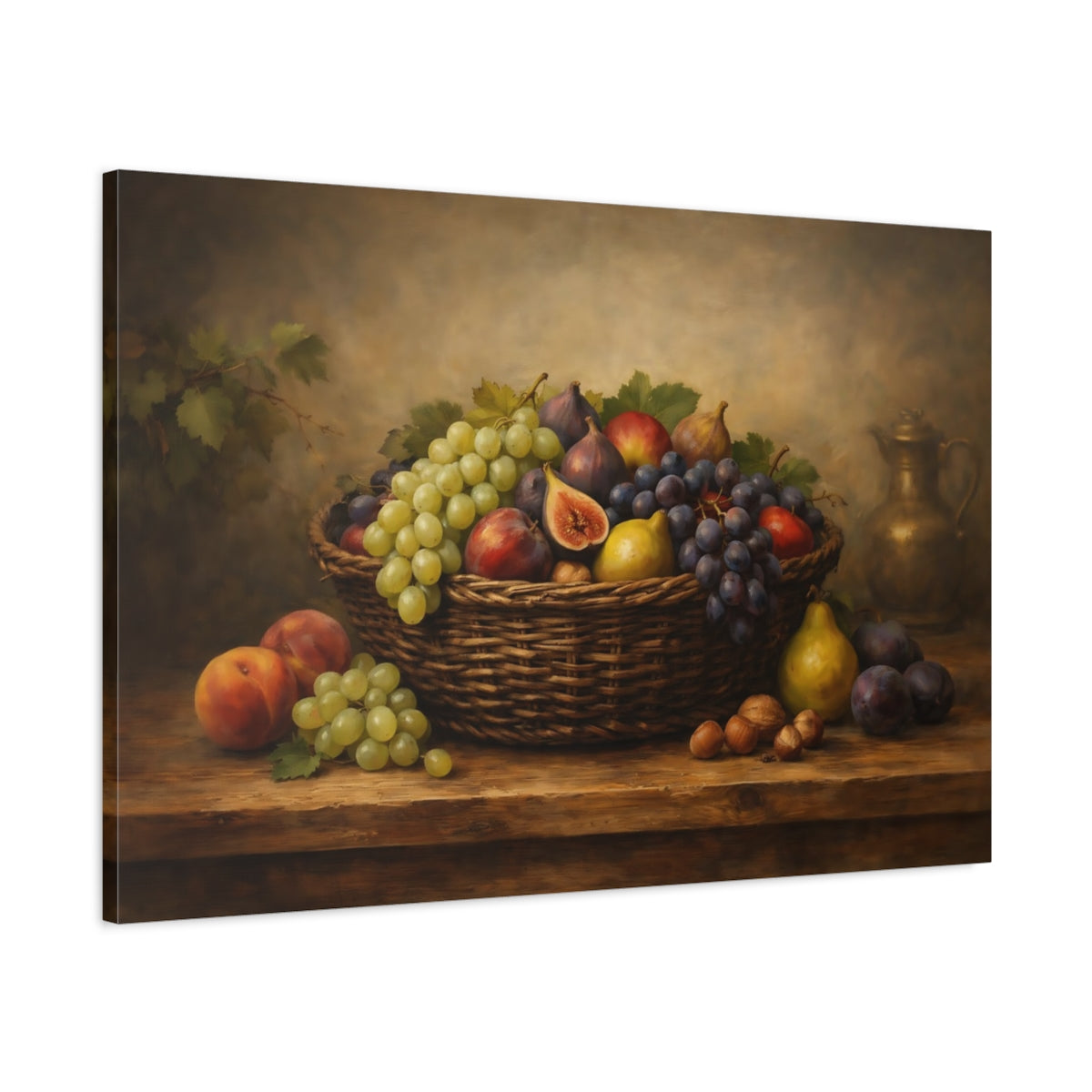 Side Mockup 1. Nature Fruit Basket Rustic Fruit Basket shown as stretched canvas wall art