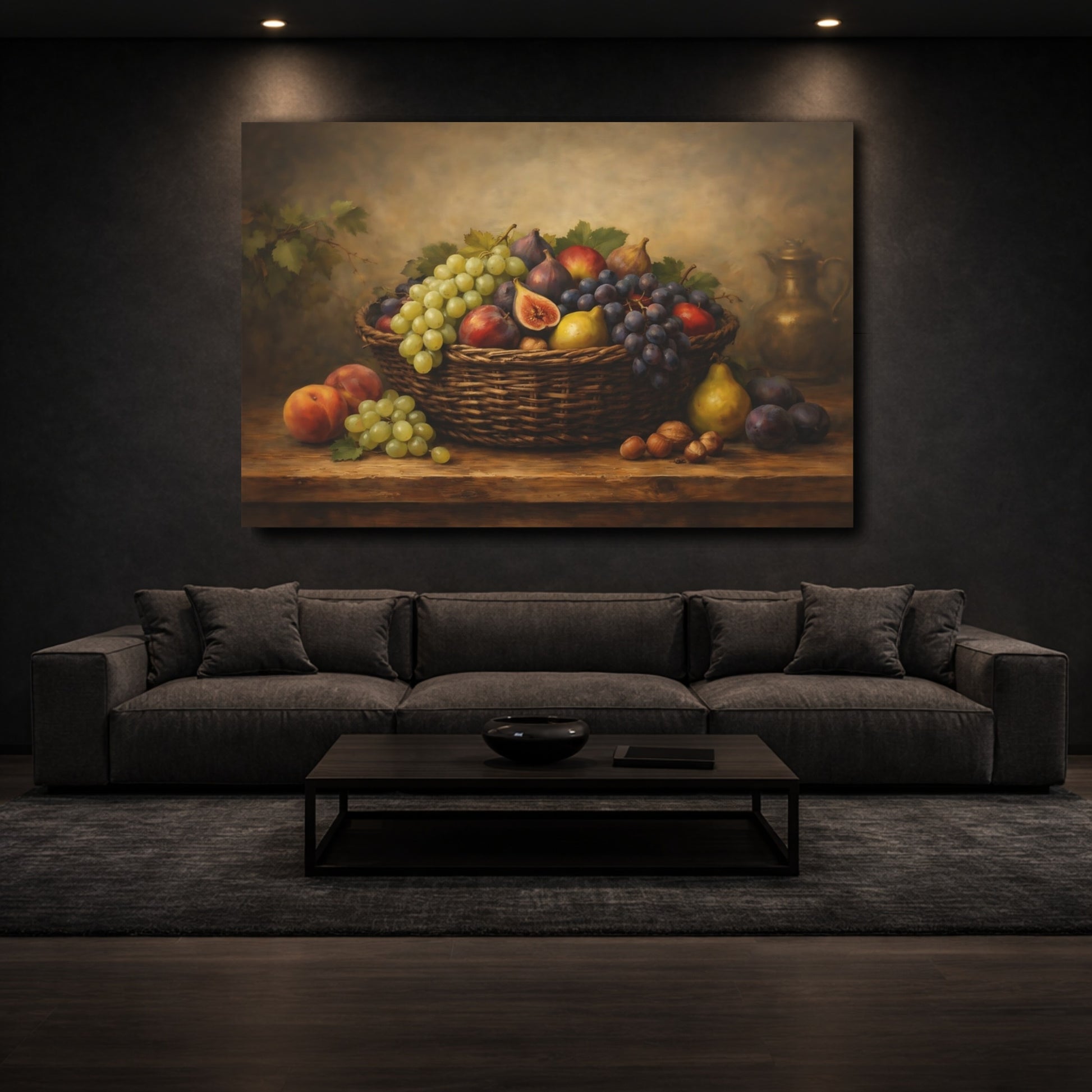 Mockup 2. Nature Fruit Basket Rustic Fruit Basket shown as stretched canvas wall art