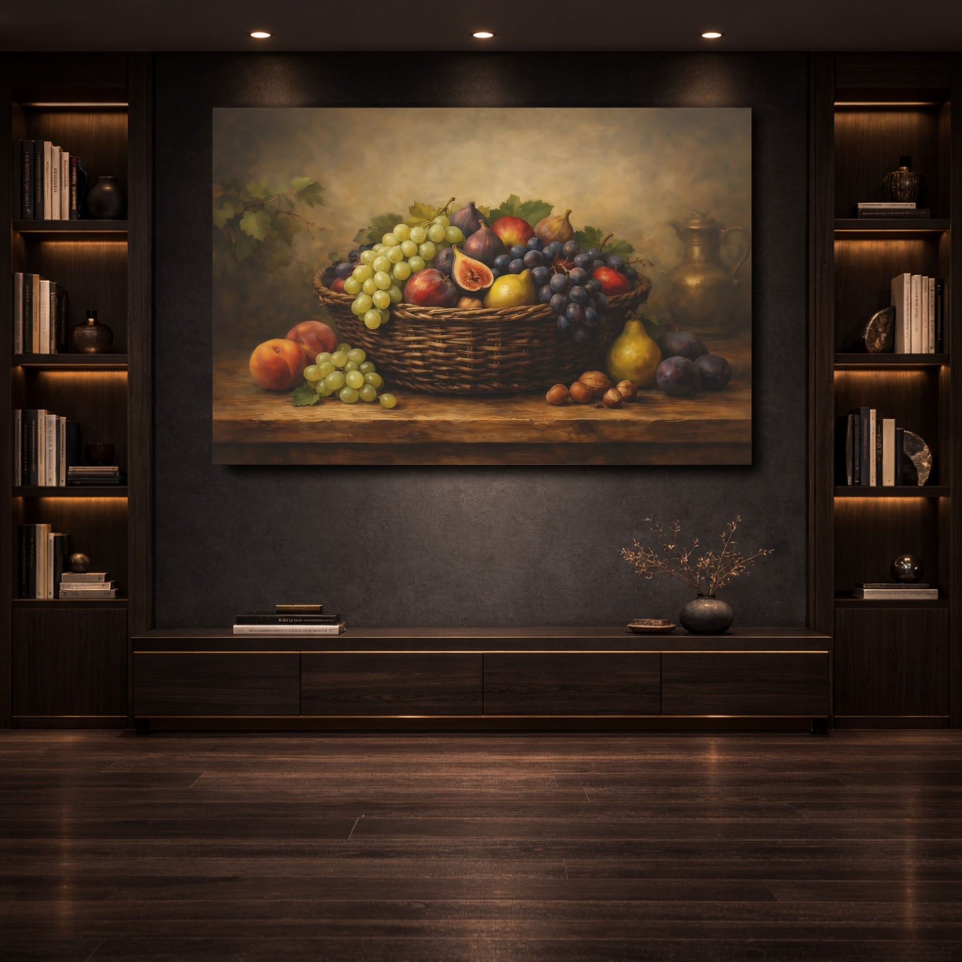 Mockup 3. Nature Fruit Basket Rustic Fruit Basket shown as stretched canvas wall art