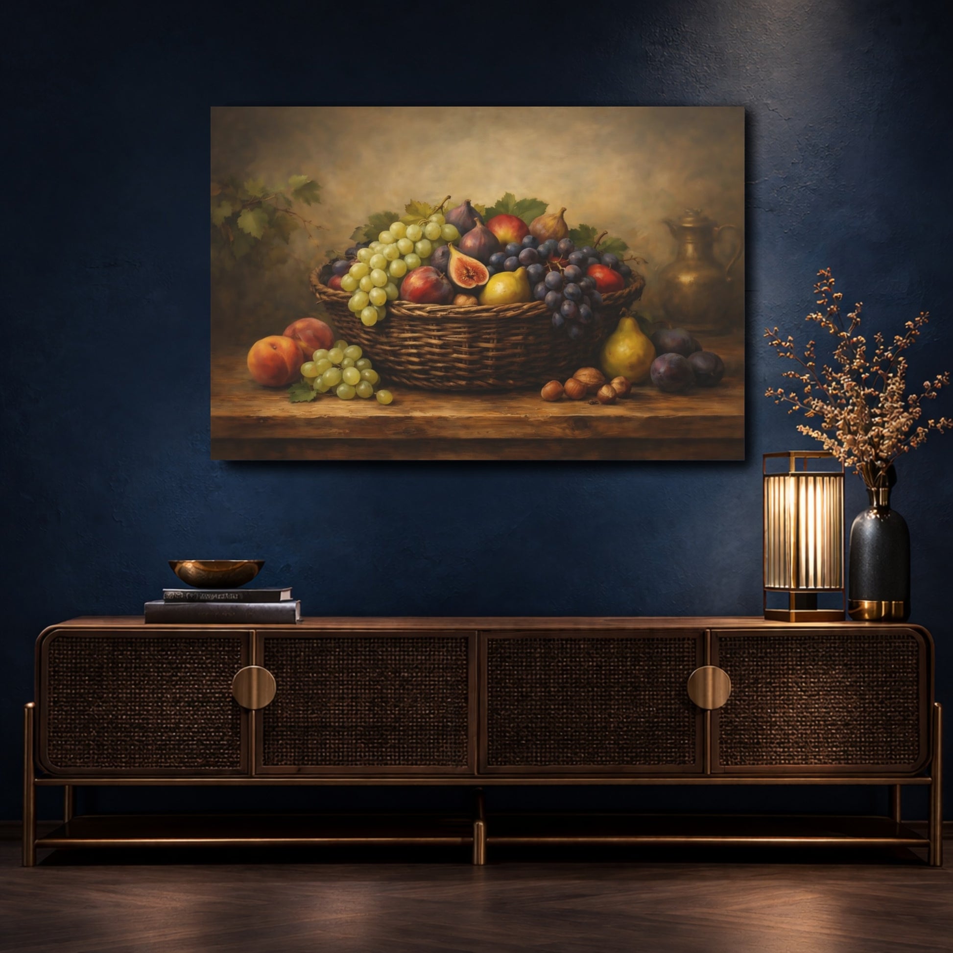 Mockup 4. Nature Fruit Basket Rustic Fruit Basket shown as stretched canvas wall art