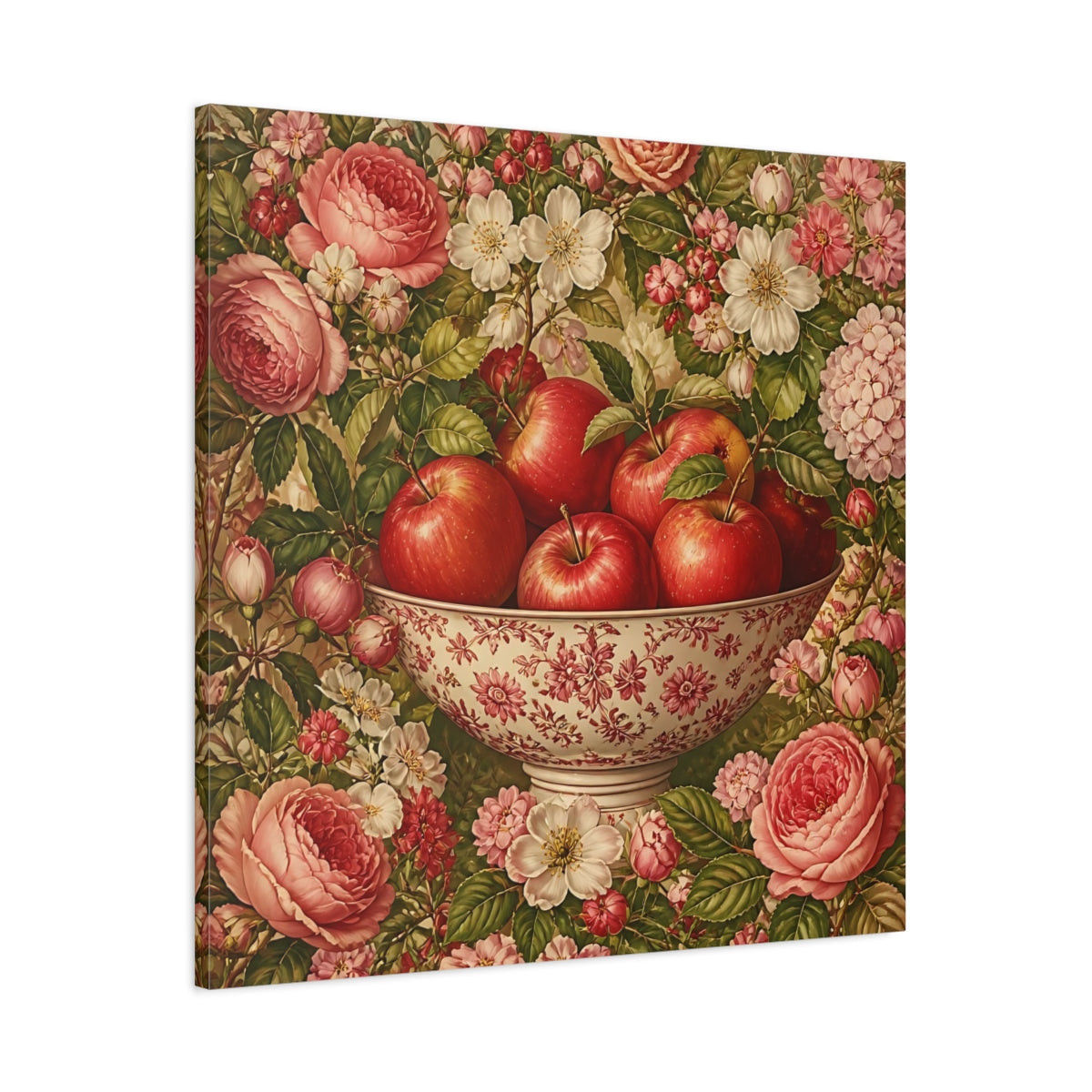 Main Mockup. Nature Fruit Bowl Red Apple Floral shown as stretched canvas wall art
