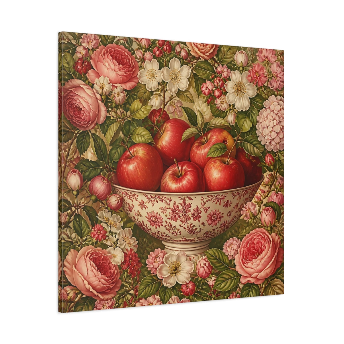 Side Mockup 1. Nature Fruit Bowl Red Apple Floral shown as stretched canvas wall art
