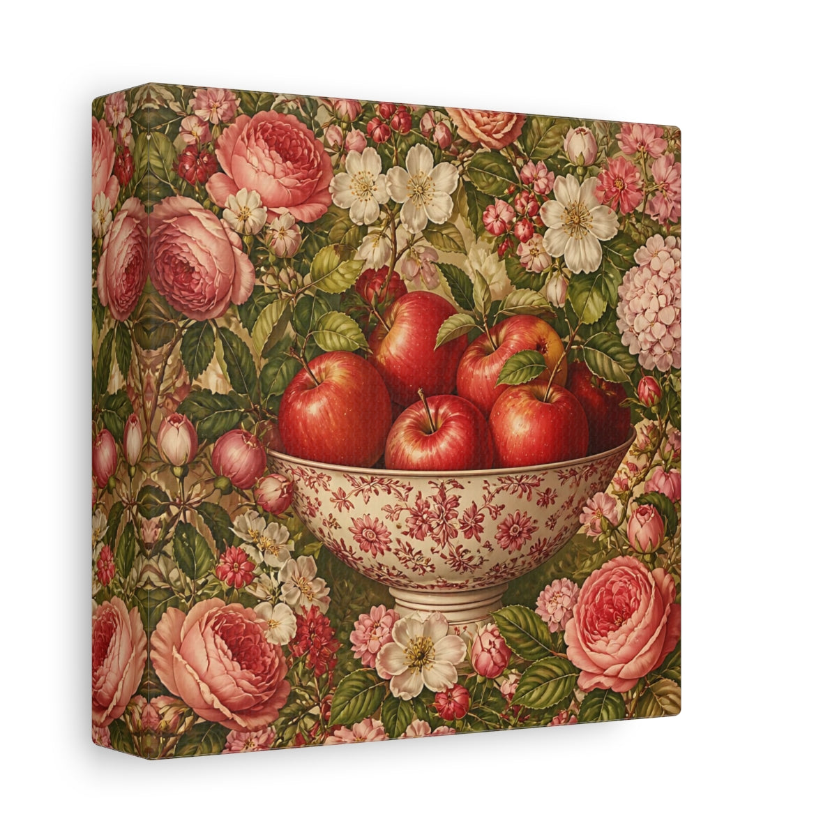 Side Mockup 2. Nature Fruit Bowl Red Apple Floral shown as stretched canvas wall art
