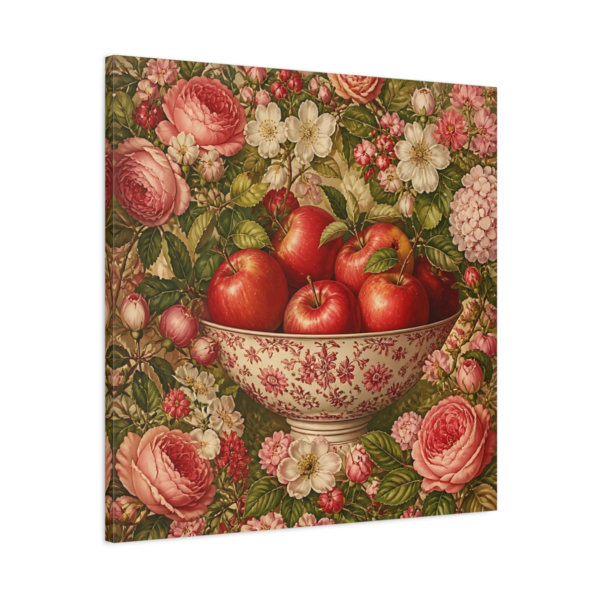 Side Mockup 3. Nature Fruit Bowl Red Apple Floral shown as stretched canvas wall art