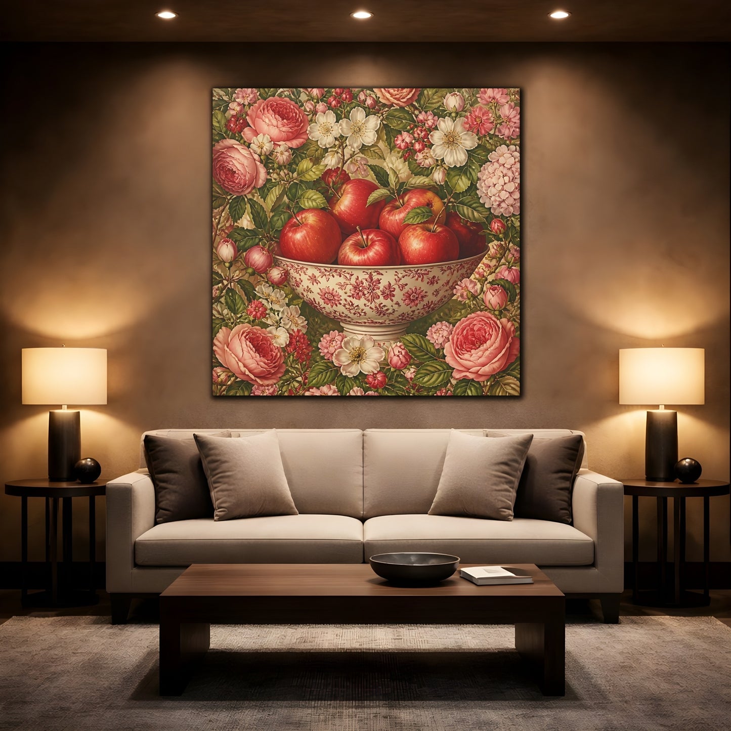 Mockup 2. Nature Fruit Bowl Red Apple Floral shown as stretched canvas wall art