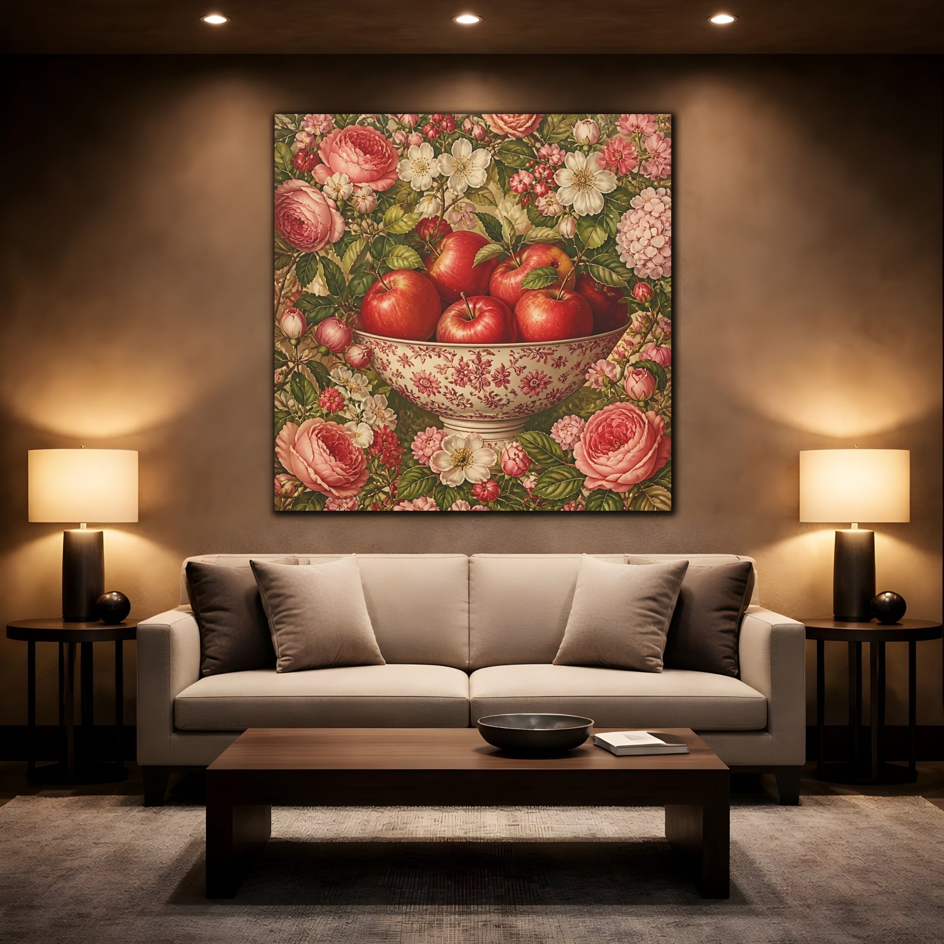 Mockup 2. Nature Fruit Bowl Red Apple Floral shown as stretched canvas wall art