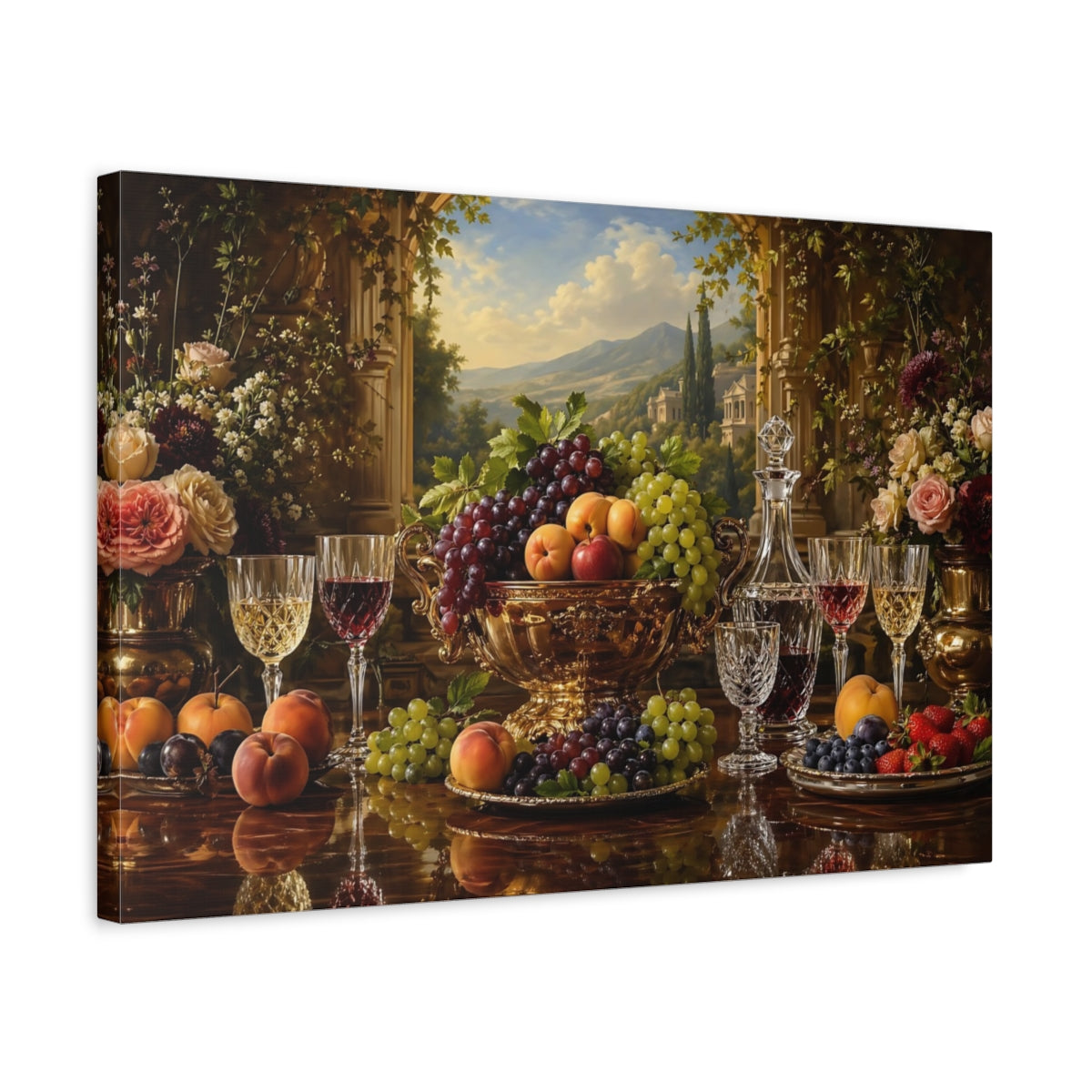 Side Mockup 3. Nature Fruit Display Golden Still Life shown as stretched canvas wall art