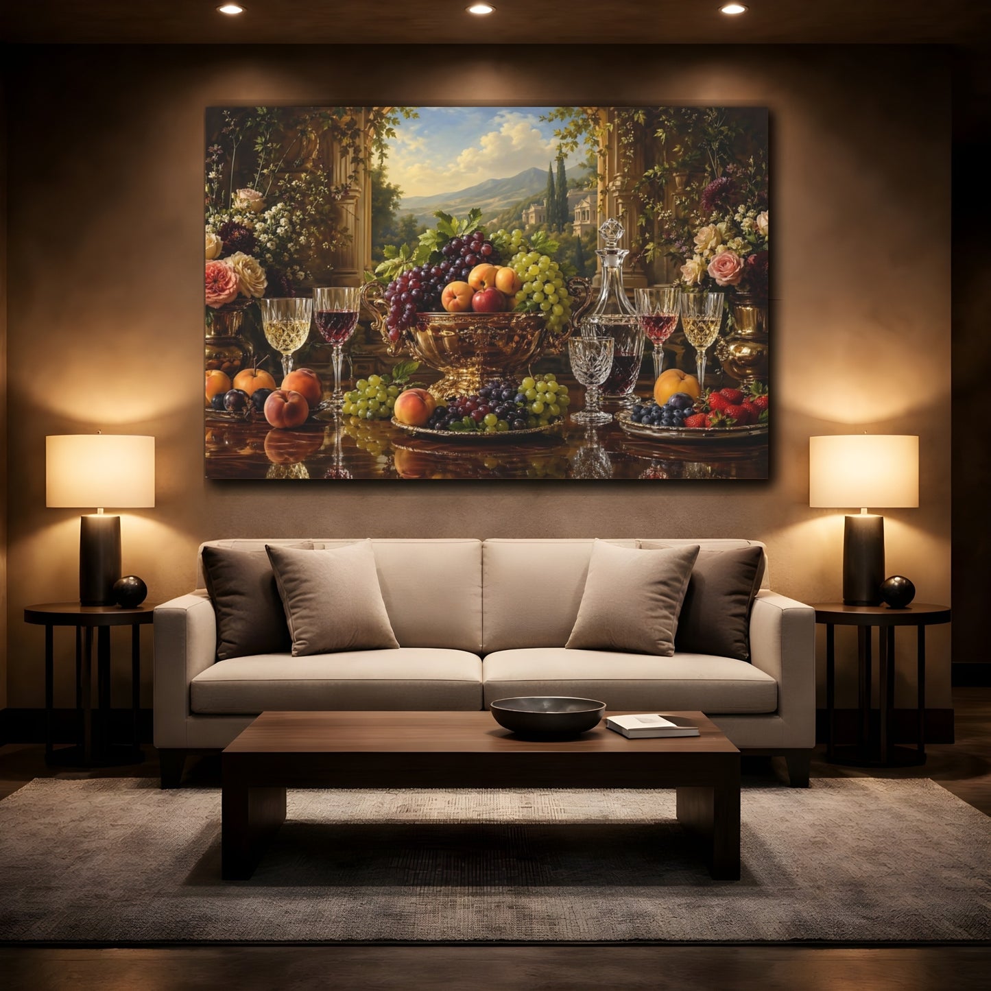 Mockup 2. Nature Fruit Display Golden Still Life shown as stretched canvas wall art
