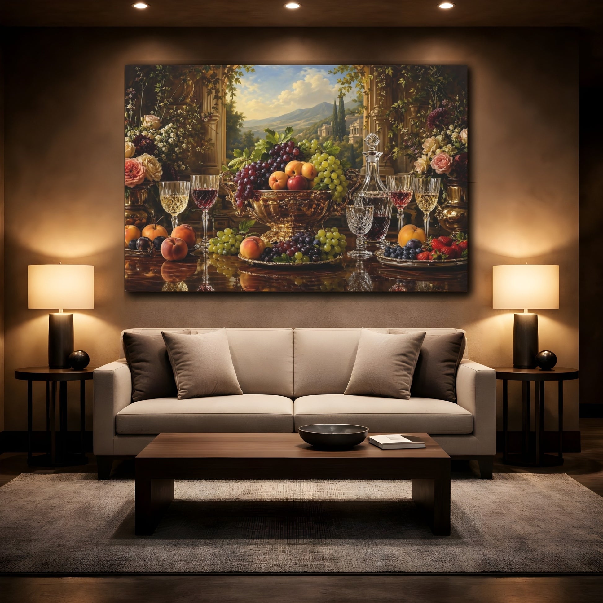 Mockup 2. Nature Fruit Display Golden Still Life shown as stretched canvas wall art