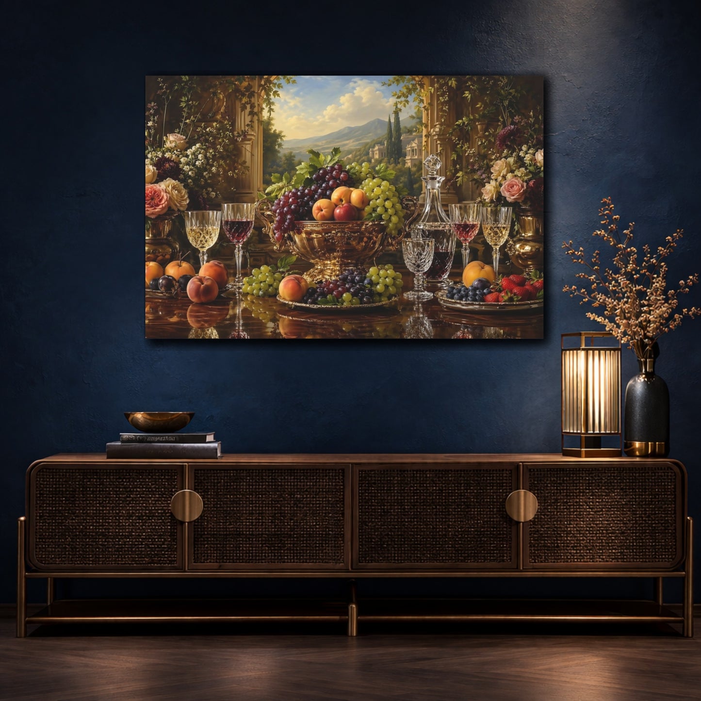 Mockup 4. Nature Fruit Display Golden Still Life shown as stretched canvas wall art