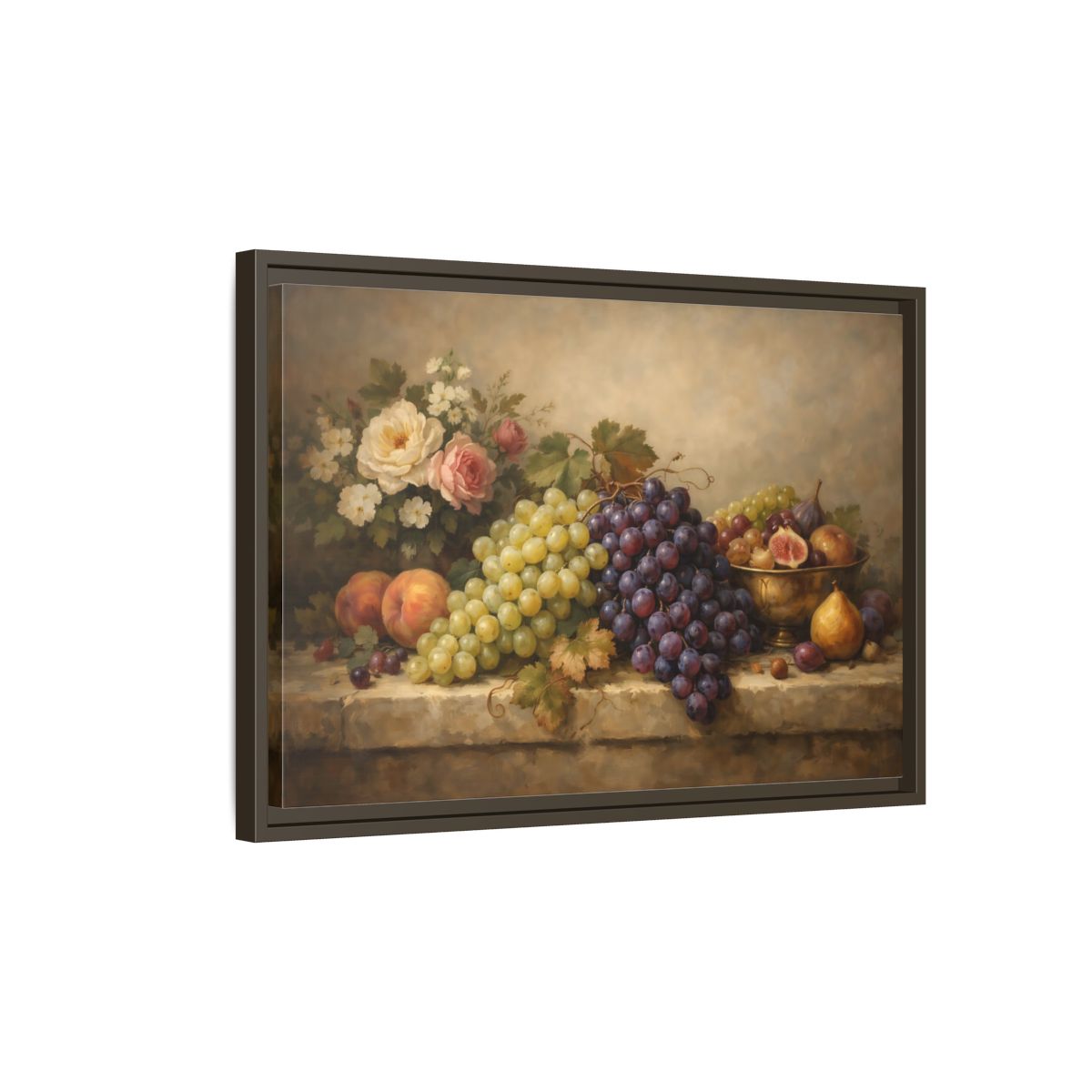 Side Mockup 2. Nature Fruit Still-Life Vintage Fruit Still-Life shown as stretched canvas wall art