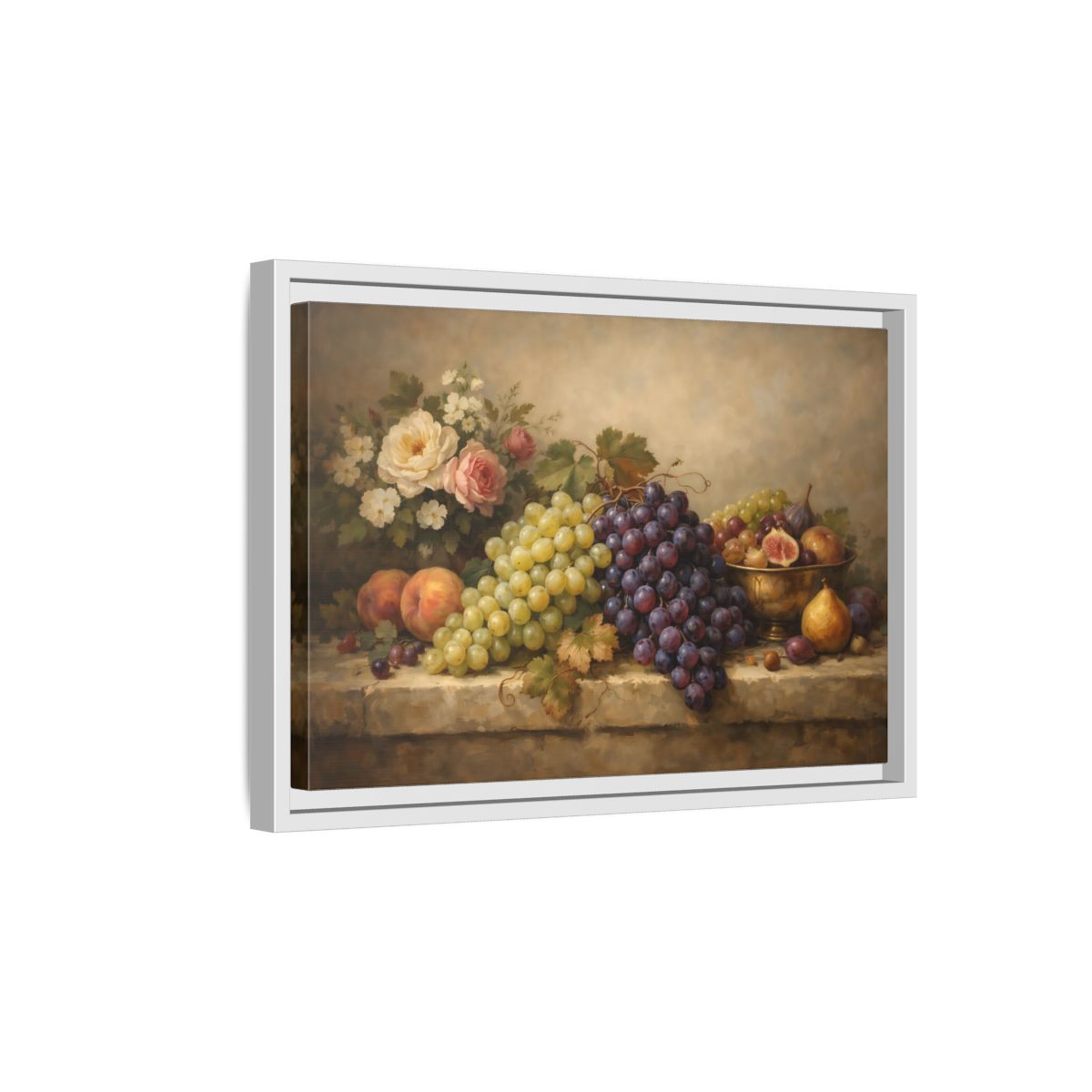 Side Mockup 4. Nature Fruit Still-Life Vintage Fruit Still-Life shown as stretched canvas wall art