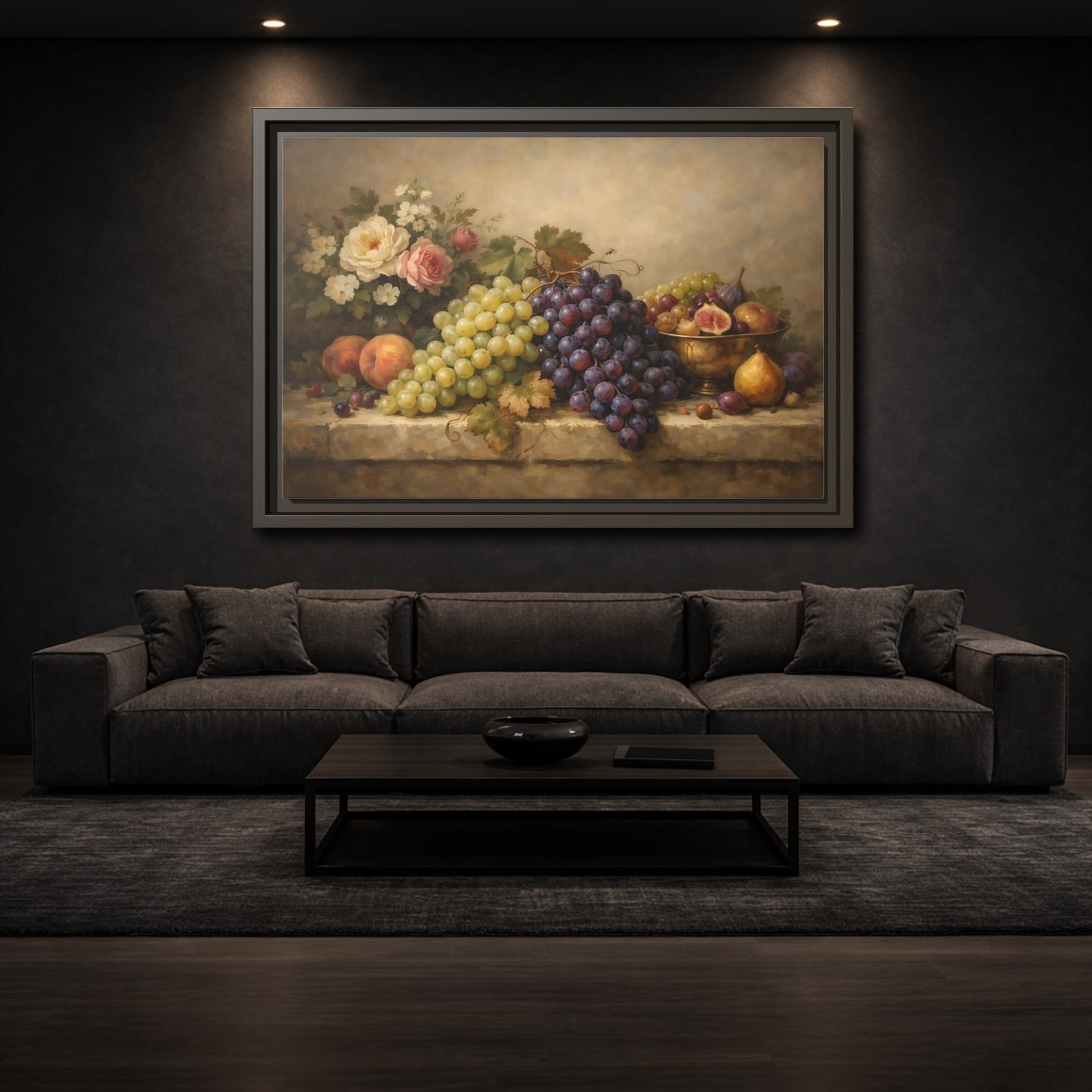 Mockup 2. Nature Fruit Still-Life Vintage Fruit Still-Life shown as stretched canvas wall art