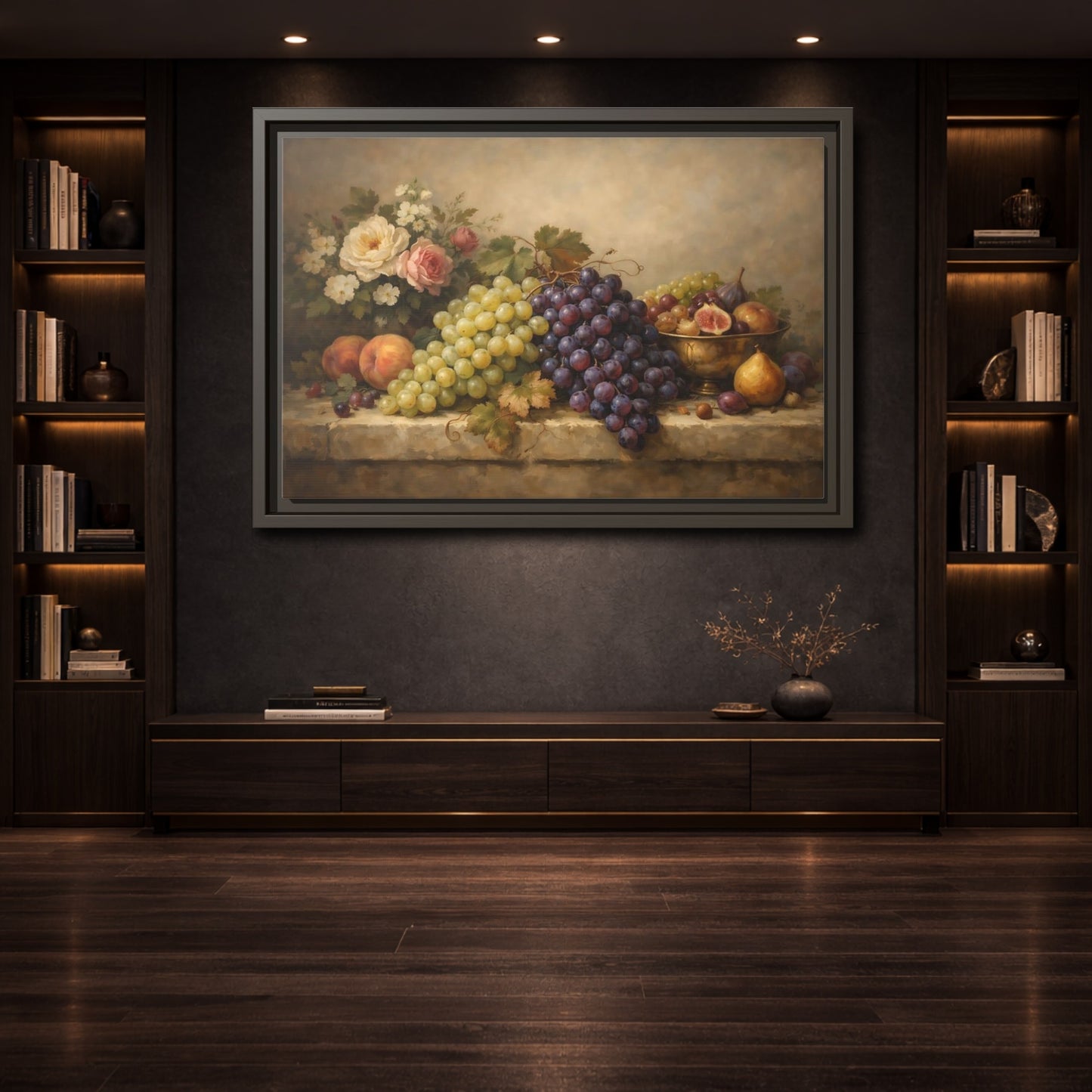 Mockup 3. Nature Fruit Still-Life Vintage Fruit Still-Life shown as stretched canvas wall art