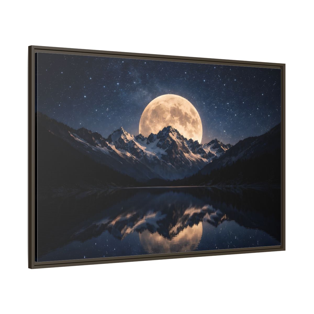 Main Mockup. Nature Full Moon Blue And Gold shown as stretched canvas wall art