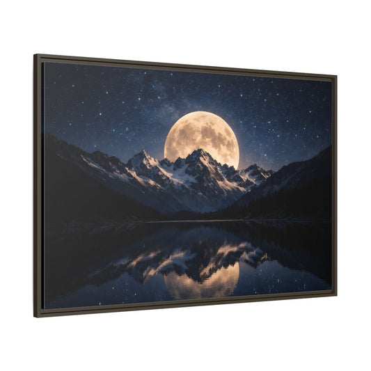 Main Mockup. Nature Full Moon Blue And Gold shown as stretched canvas wall art