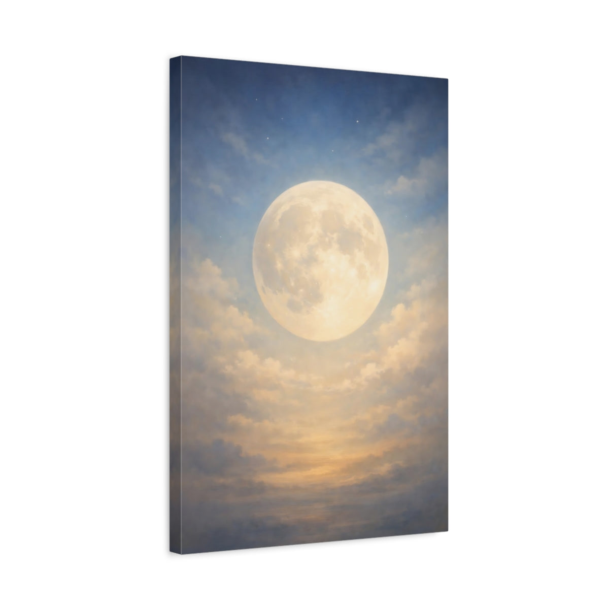 Side Mockup 3. Nature Full Moon Blue And Gold Moon shown as stretched canvas wall art