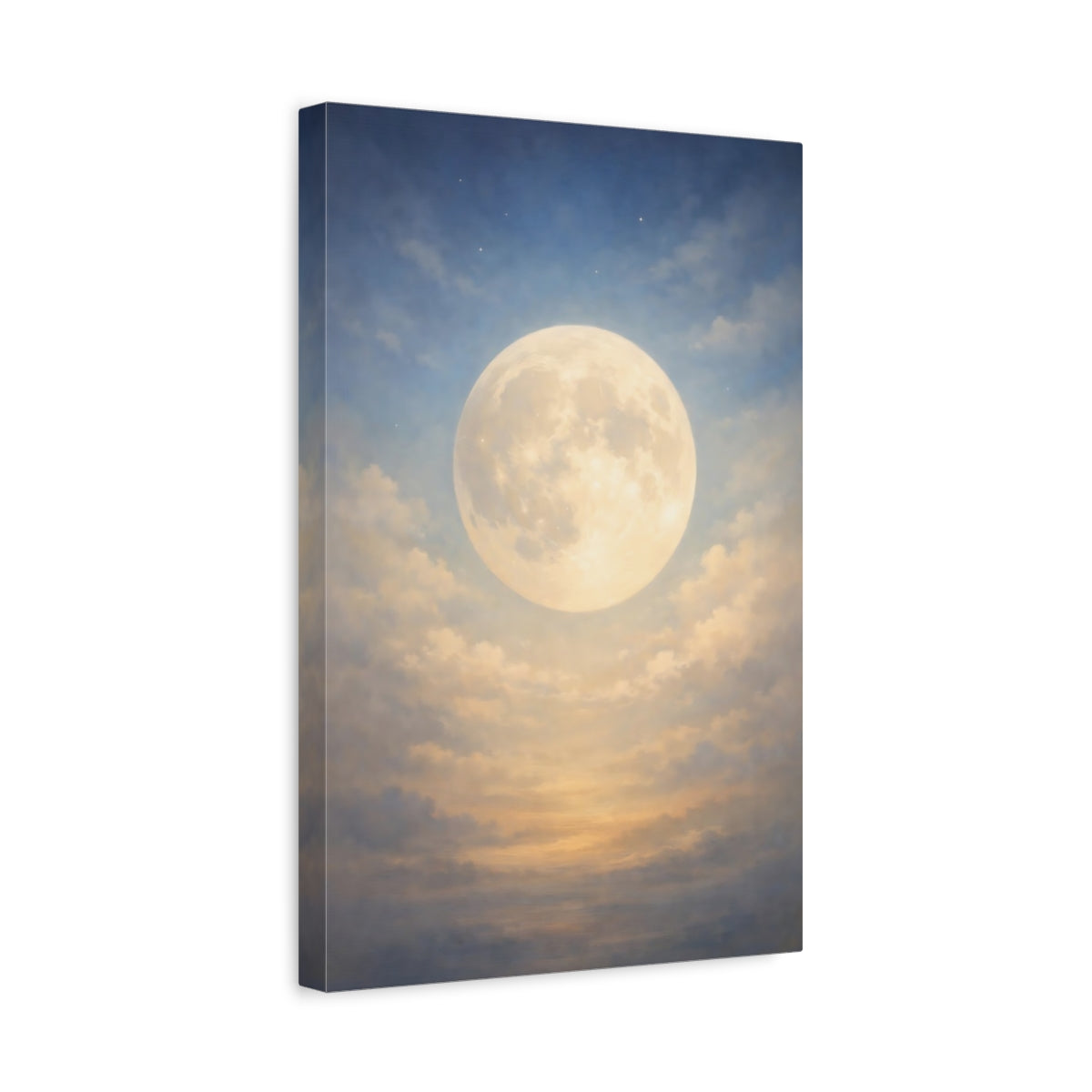 Side Mockup 4. Nature Full Moon Blue And Gold Moon shown as stretched canvas wall art