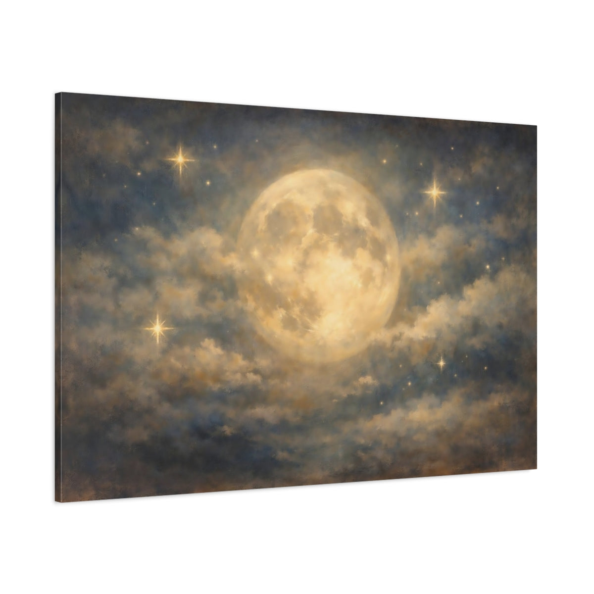 Nature Full Moon Blue And Gold Moon shown as stretched canvas wall art