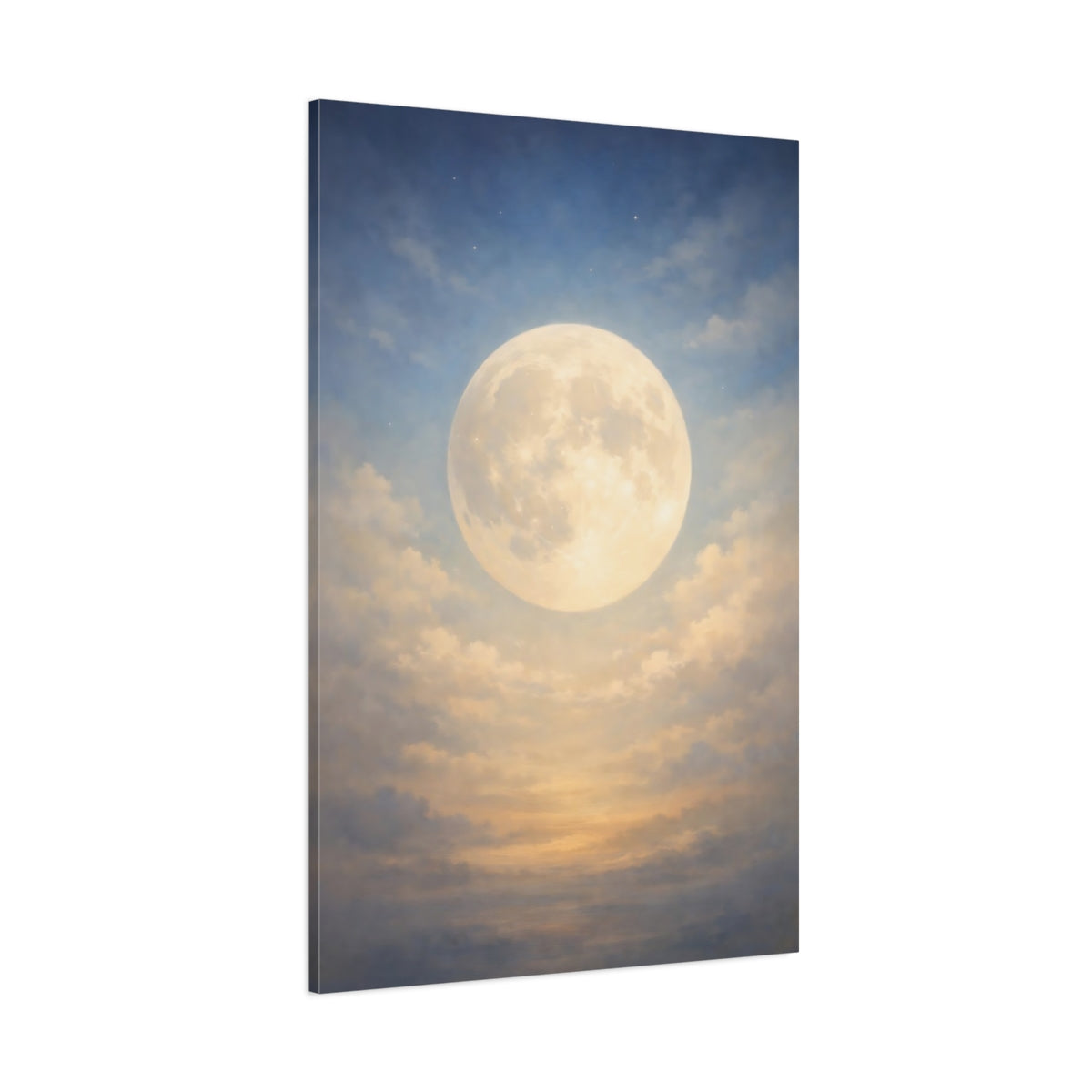 Main Mockup. Nature Full Moon Blue And Gold Moon shown as stretched canvas wall art