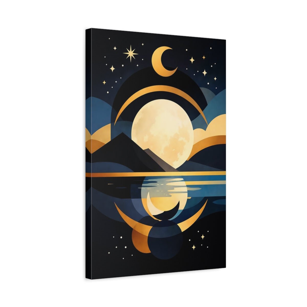 Nature Full Moon Blue Gold Moonscape - Canvas Wall Art Print - YesArtYes