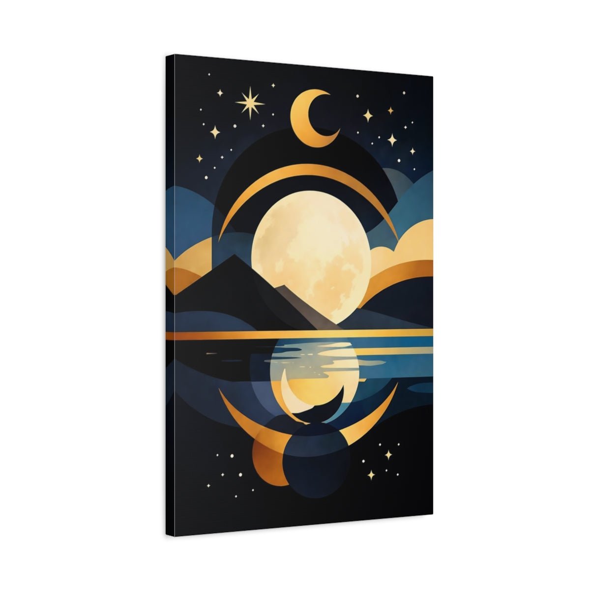 Nature Full Moon Blue Gold Moonscape - Canvas Wall Art Print - YesArtYes
