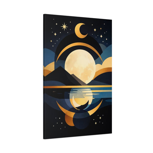 Nature Full Moon Blue Gold Moonscape - Canvas Wall Art Print - YesArtYes