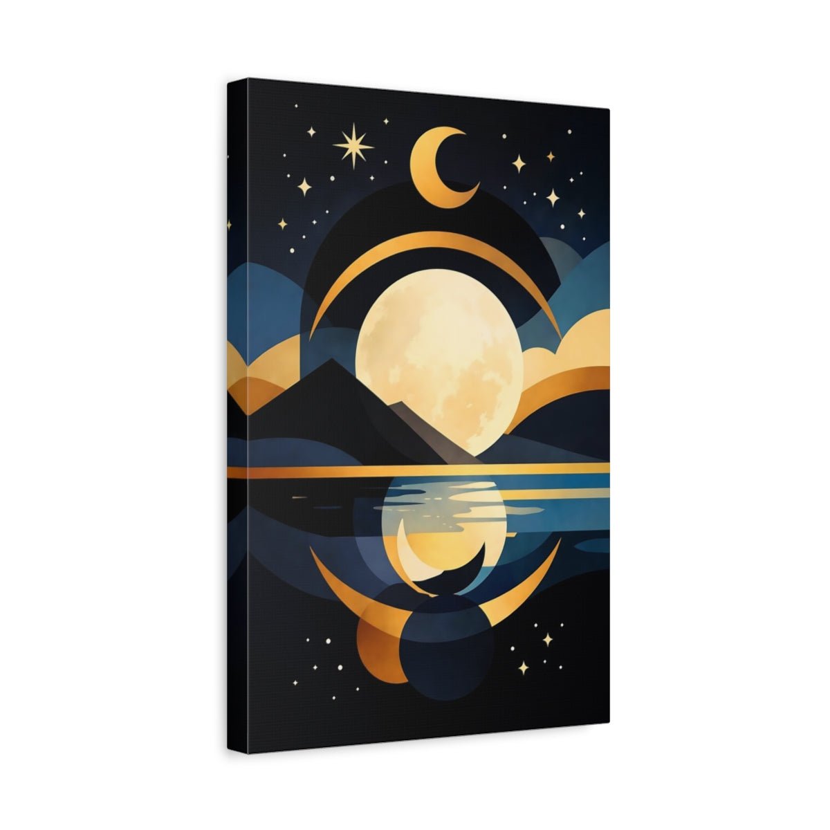 Nature Full Moon Blue Gold Moonscape - Canvas Wall Art Print - YesArtYes