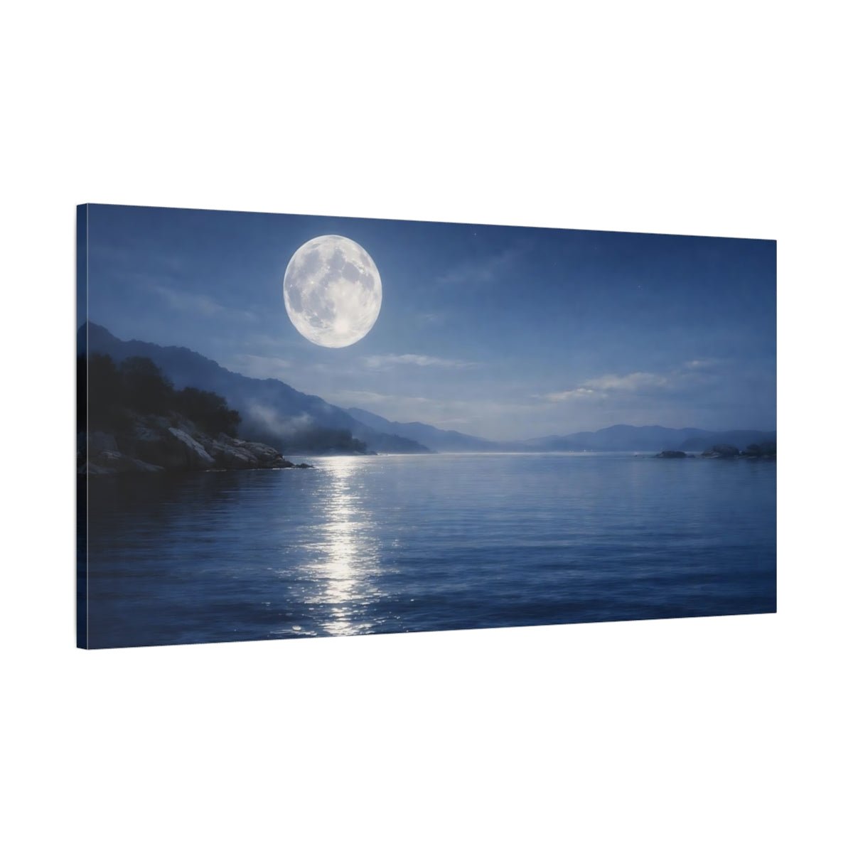 Nature Full Moon Blue Moonlit Landscape - Canvas Wall Art Print - YesArtYes