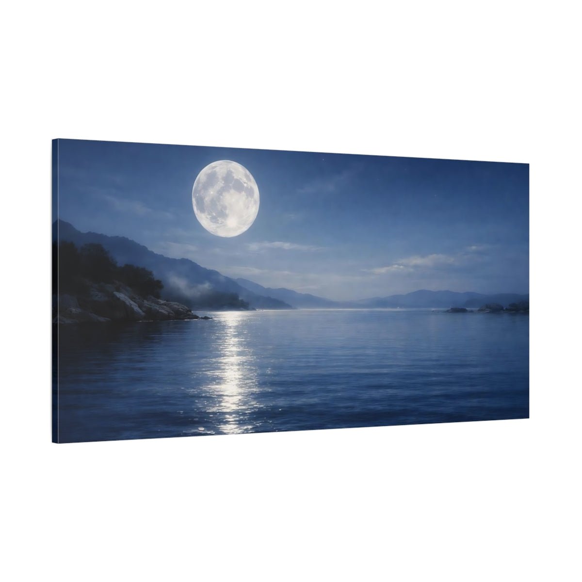 Nature Full Moon Blue Moonlit Landscape - Canvas Wall Art Print - YesArtYes
