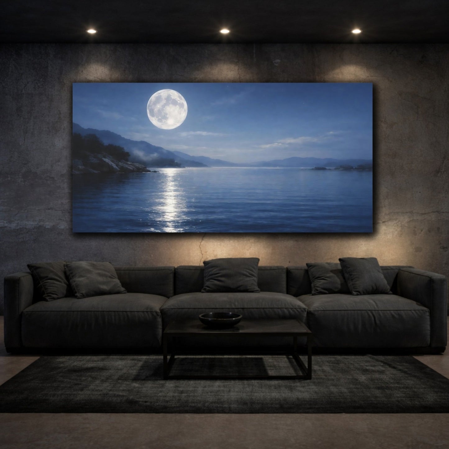 Nature Full Moon Blue Moonlit Landscape - Canvas Wall Art Print - YesArtYes