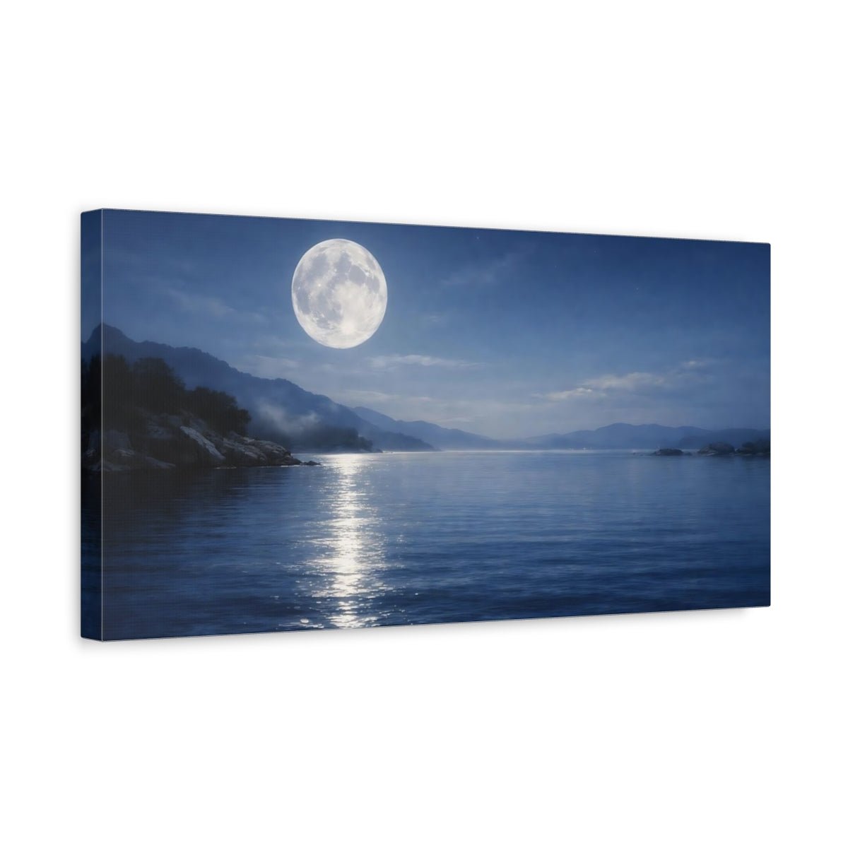 Nature Full Moon Blue Moonlit Landscape - Canvas Wall Art Print - YesArtYes