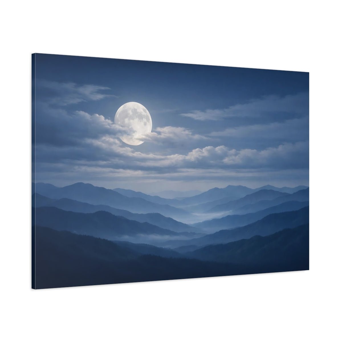 Nature Full Moon Blue Mountain - Canvas Wall Art Print - YesArtYes