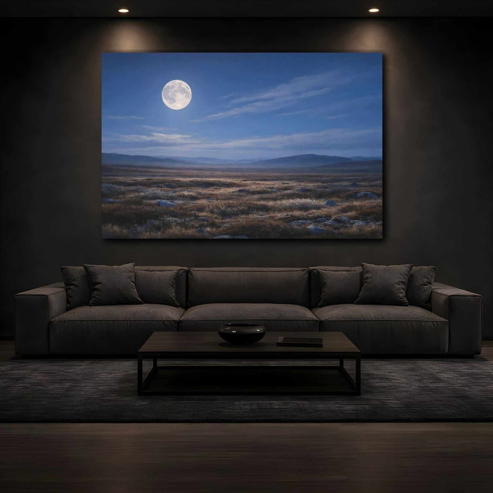 Nature Full Moon Moonlit Landscape - Canvas Wall Art Print - YesArtYes
