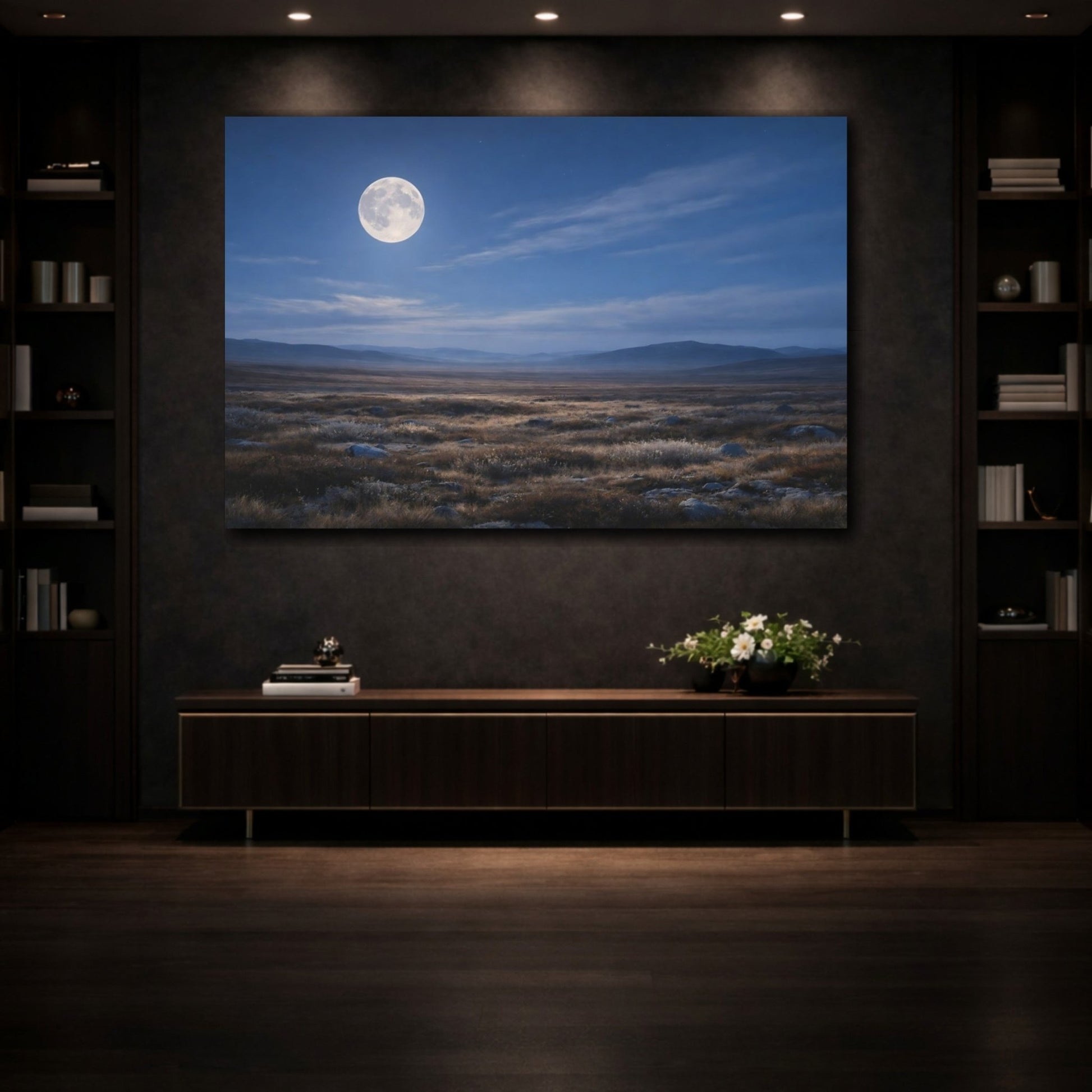 Nature Full Moon Moonlit Landscape - Canvas Wall Art Print - YesArtYes