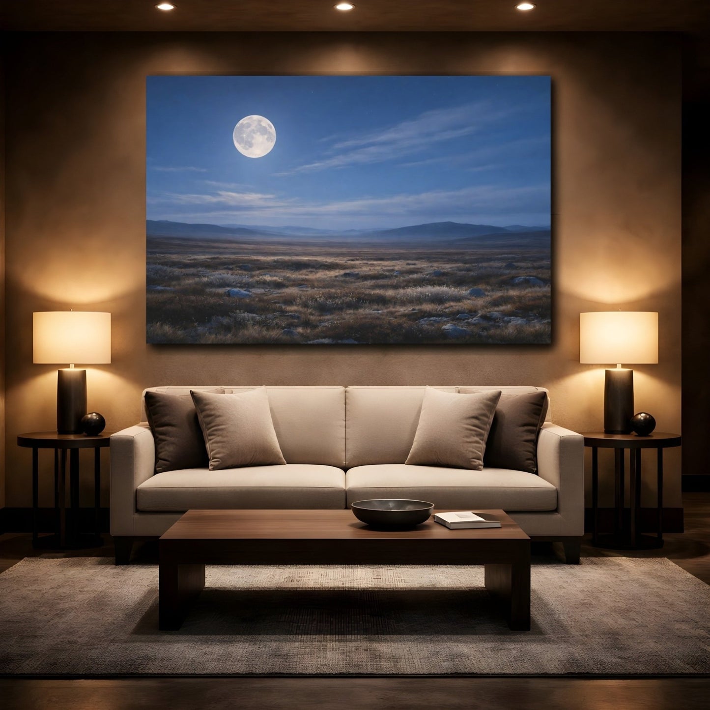 Nature Full Moon Moonlit Landscape - Canvas Wall Art Print - YesArtYes