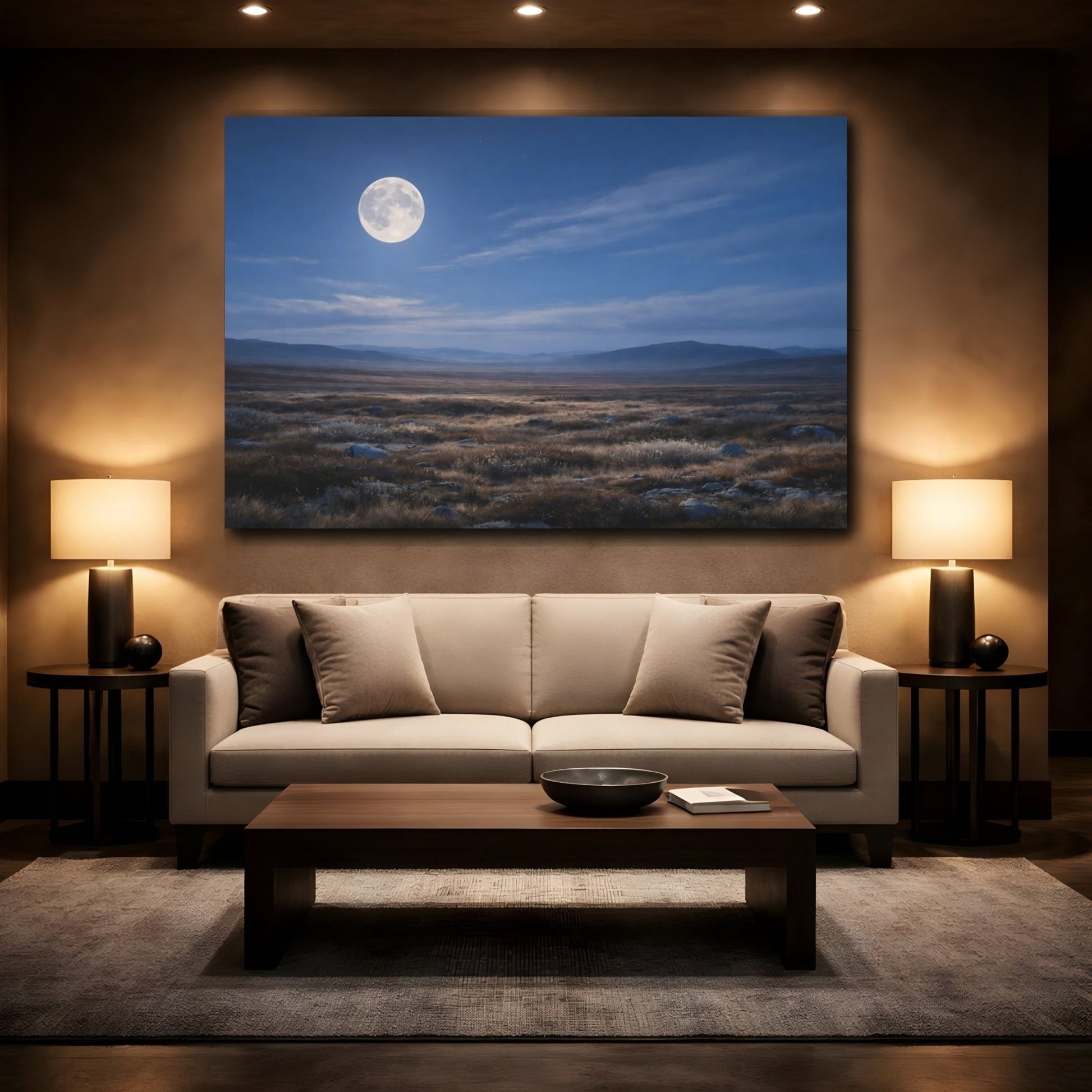 Nature Full Moon Moonlit Landscape - Canvas Wall Art Print - YesArtYes