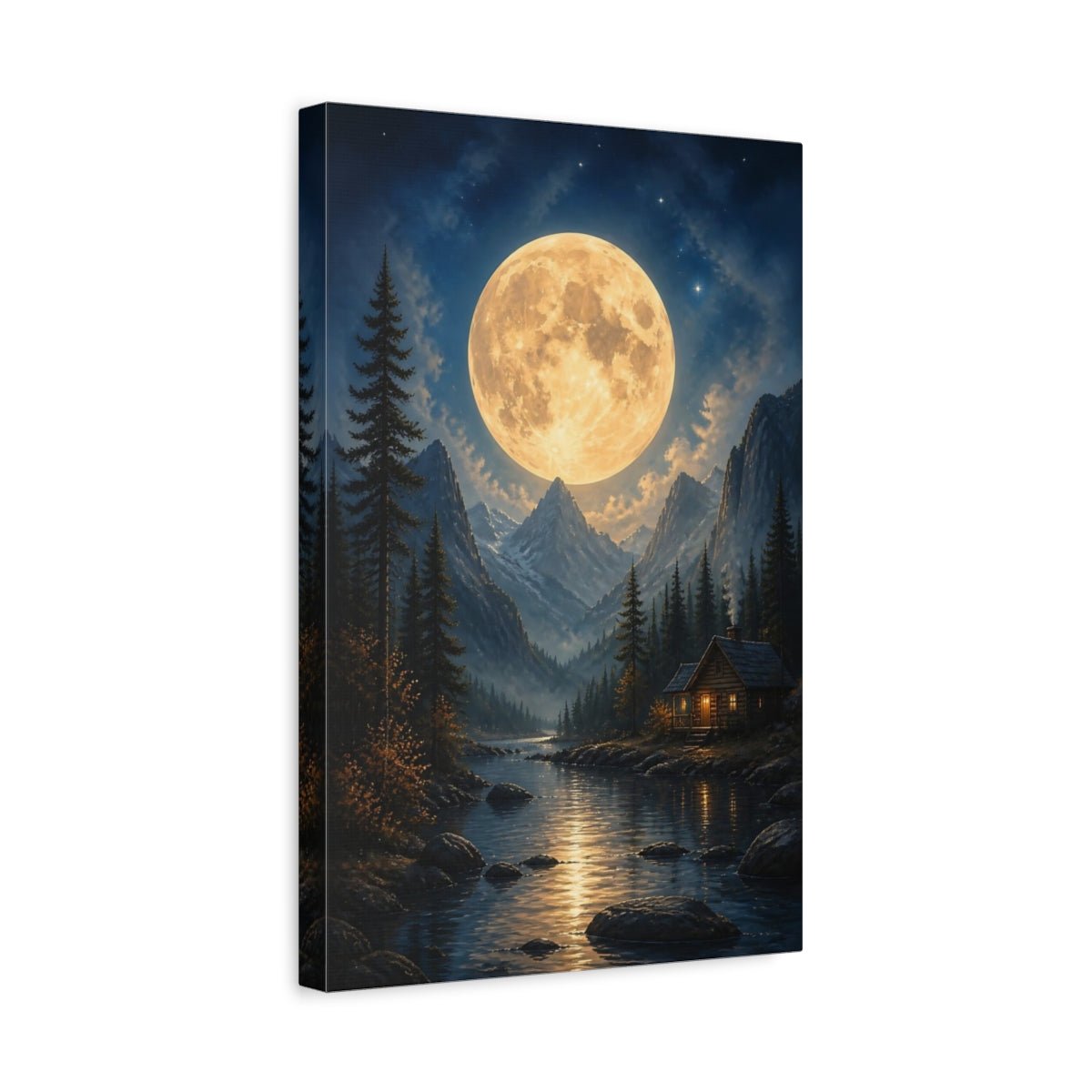 Nature Full Moon Moonlit Landscape Canvas Wall Art Print – realistic Living Room, Above Console Table - YesArtYes