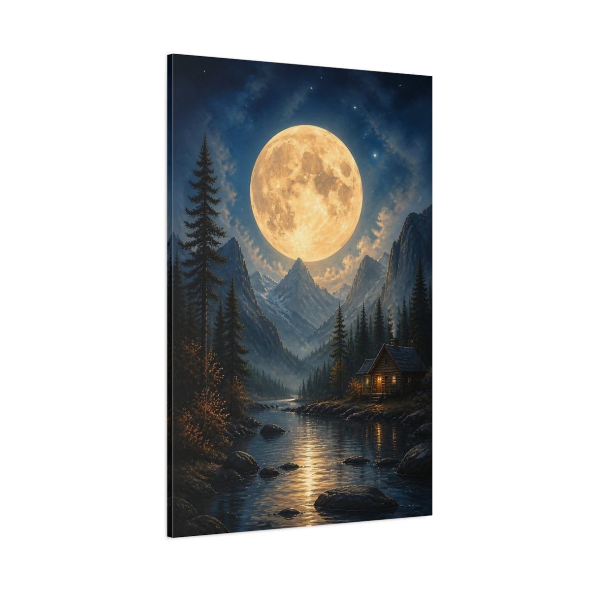 Nature Full Moon Moonlit Landscape Canvas Wall Art Print – realistic Living Room, Above Console Table - YesArtYes