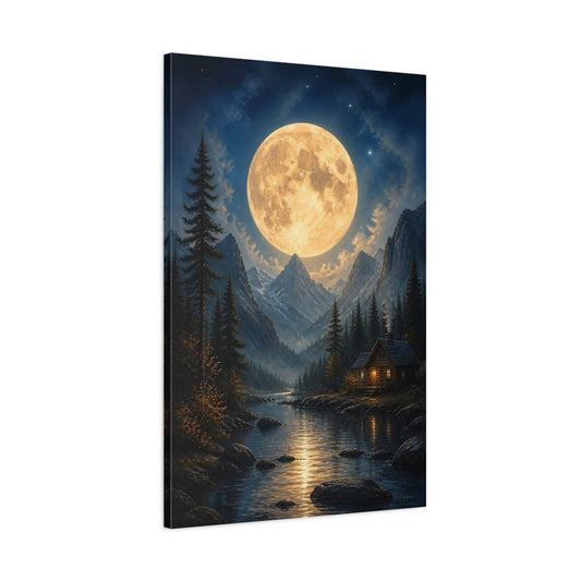 Nature Full Moon Moonlit Landscape Canvas Wall Art Print – realistic Living Room, Above Console Table - YesArtYes