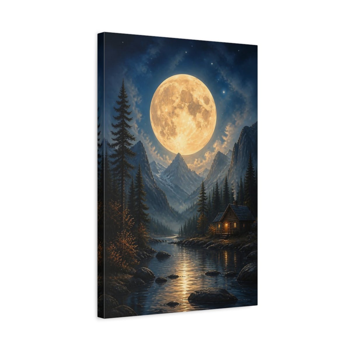 Nature Full Moon Moonlit Landscape Canvas Wall Art Print – realistic Living Room, Above Console Table - YesArtYes