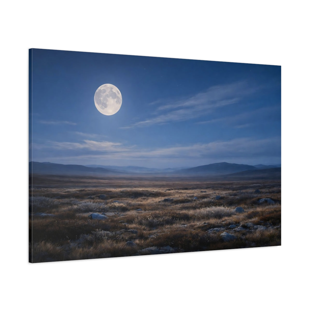 Side Mockup 1. Nature Full Moon Moonlit Landscape shown as stretched canvas wall art