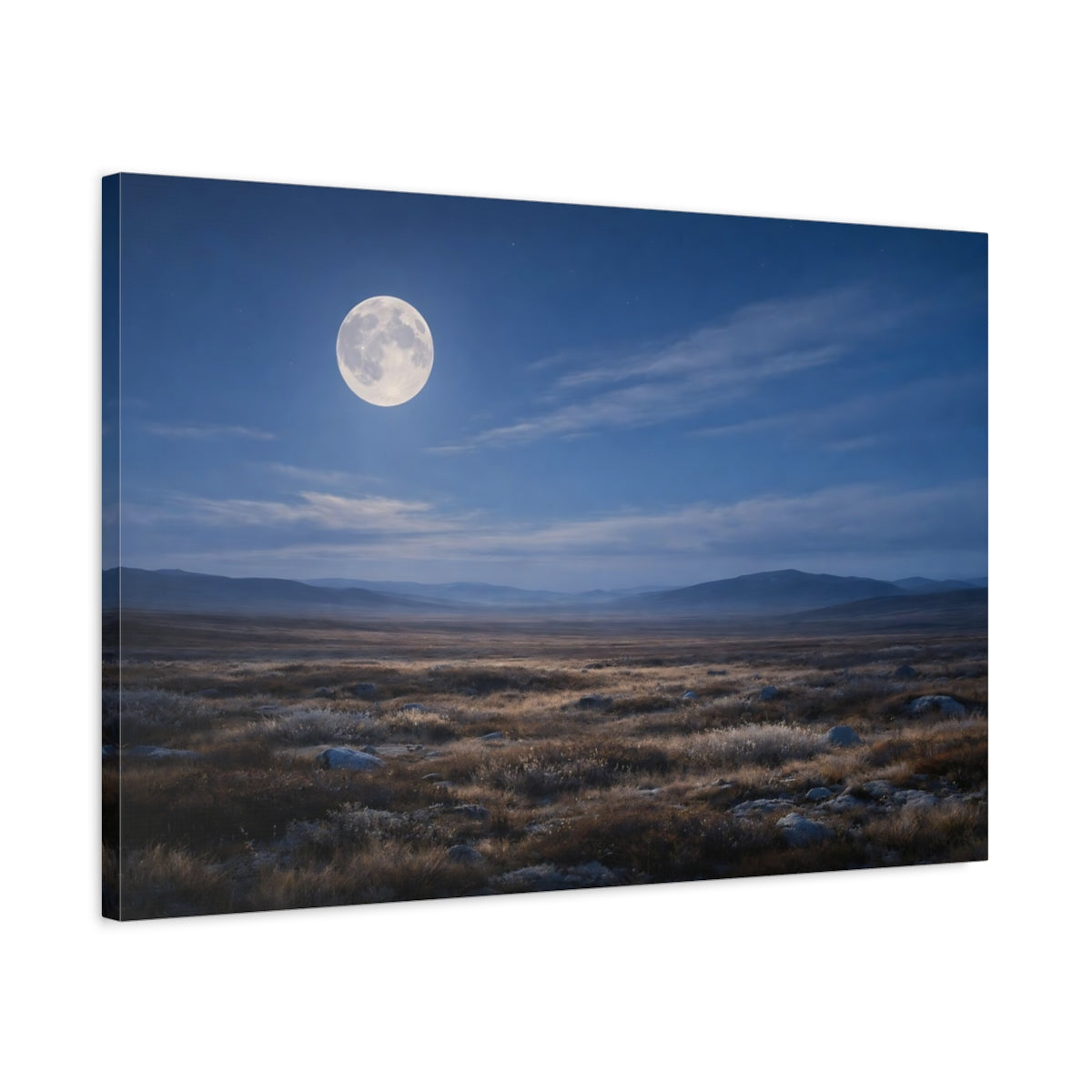 Side Mockup 2. Nature Full Moon Moonlit Landscape shown as stretched canvas wall art