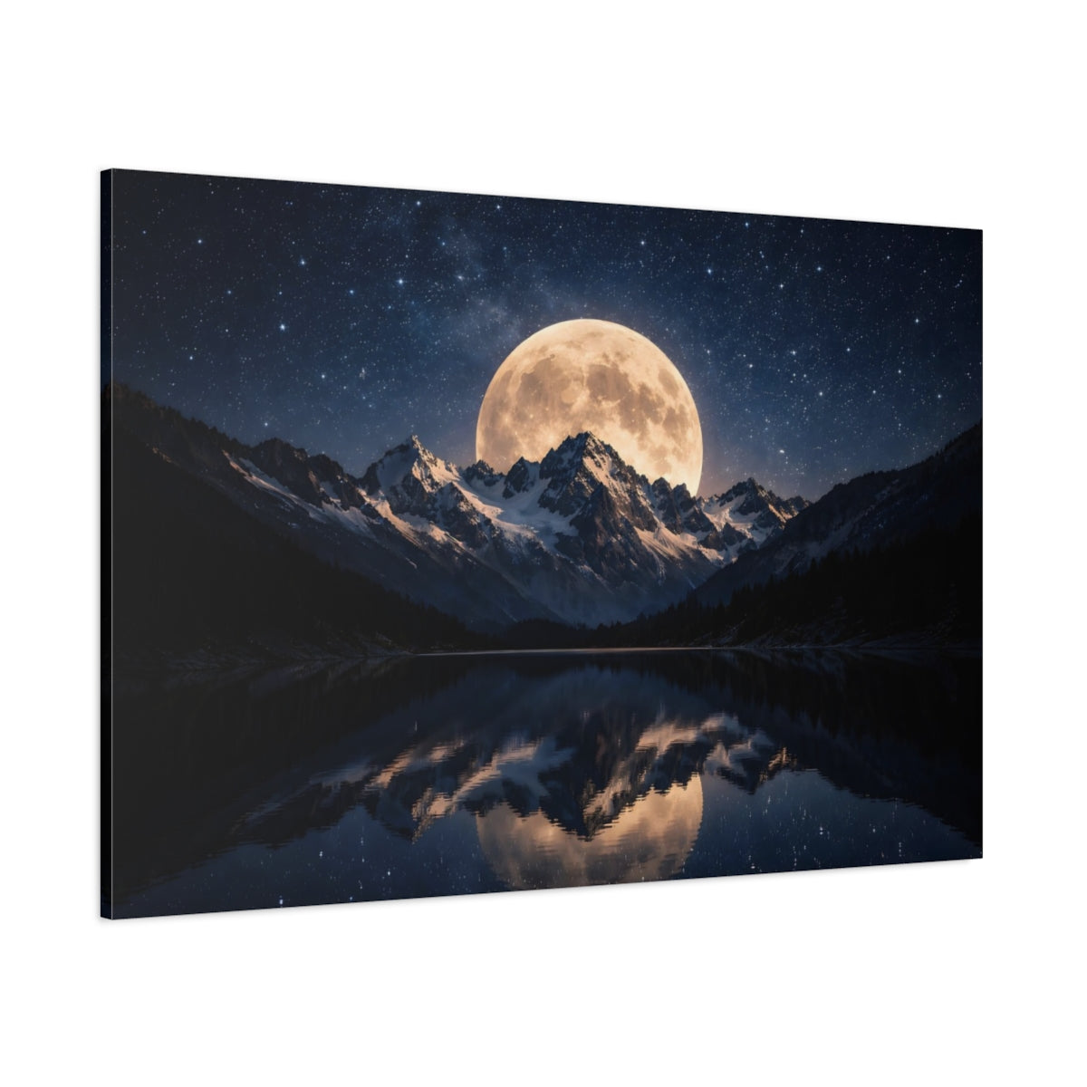 Nature Full Moon Moonlit Mountains shown as stretched canvas wall art