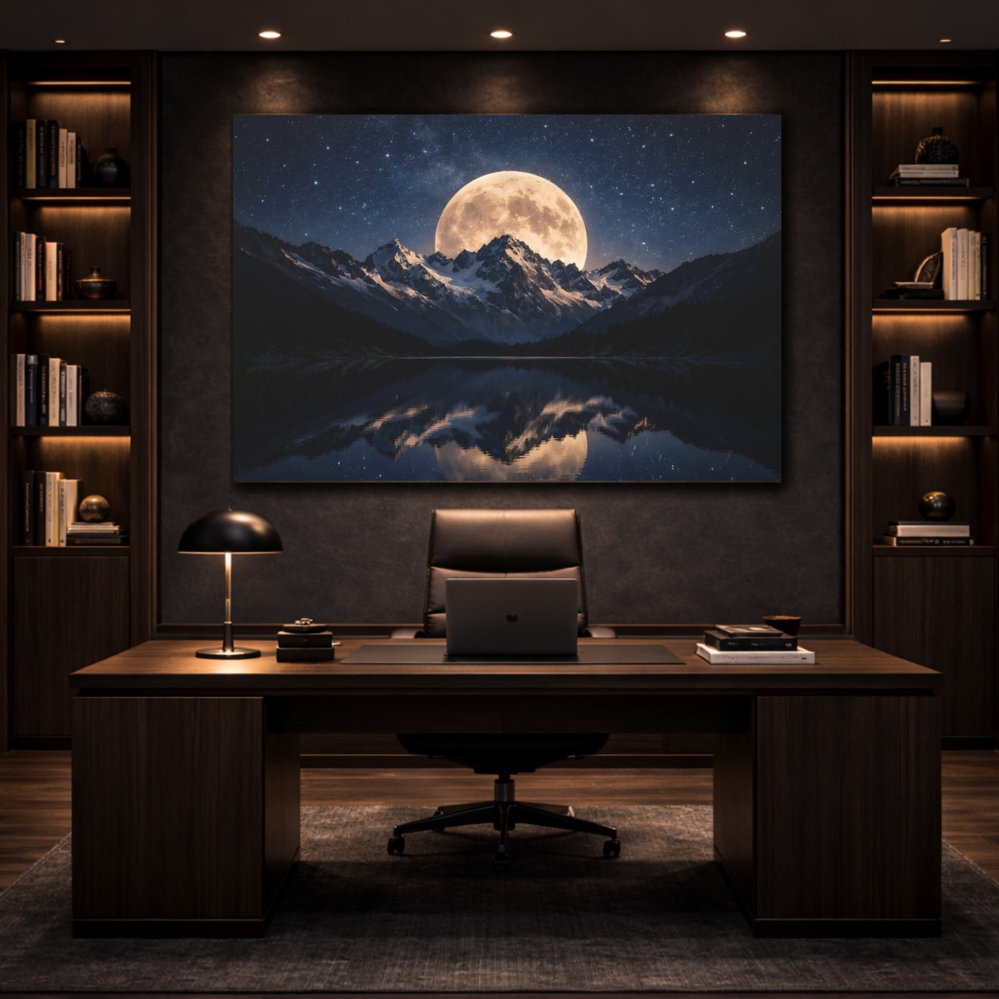 Nature Full Moon Moonlit Mountains shown as front canvas room wall art