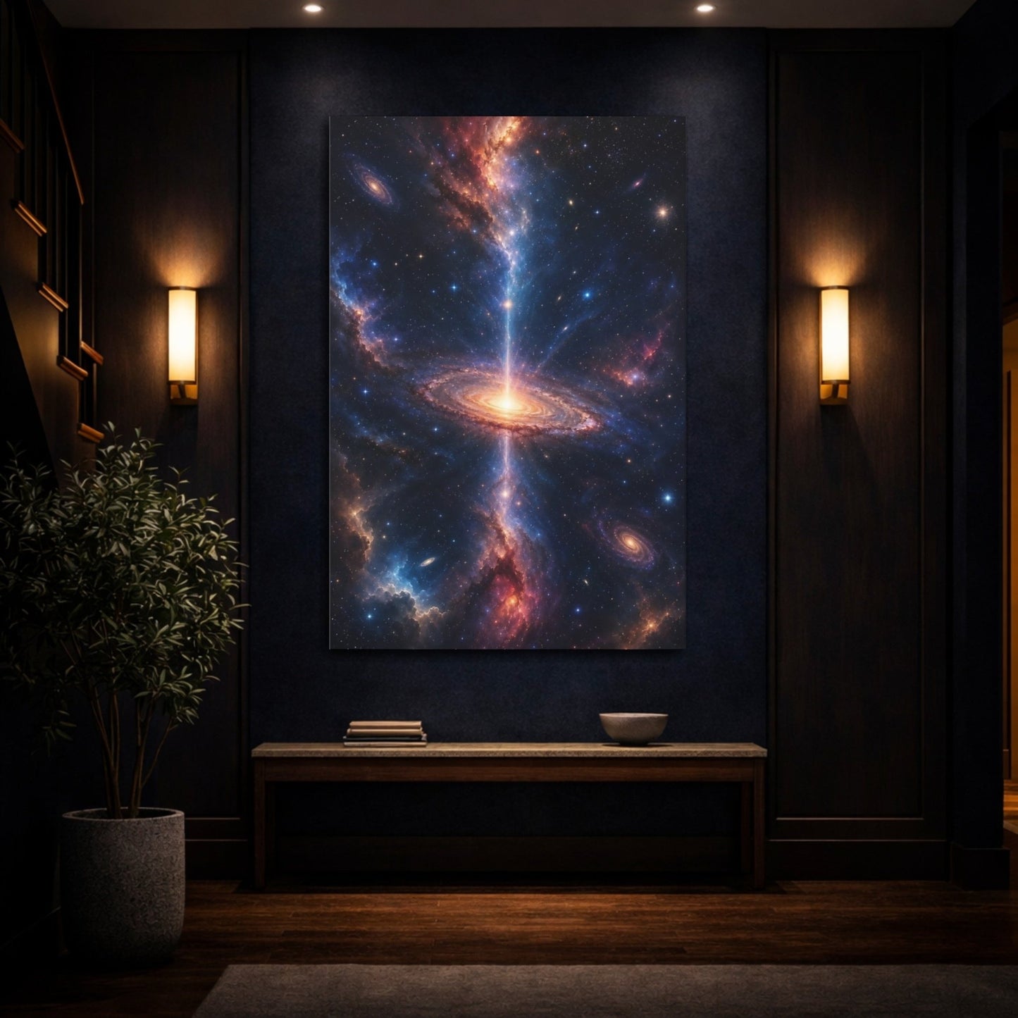 Nature Galaxy Blue Orange Canvas Wall Art Print – Vibrant Living Room, Above Console Table - YesArtYes