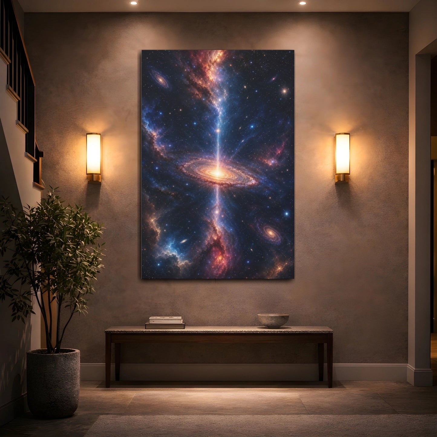 Nature Galaxy Blue Orange Canvas Wall Art Print – Vibrant Living Room, Above Console Table - YesArtYes