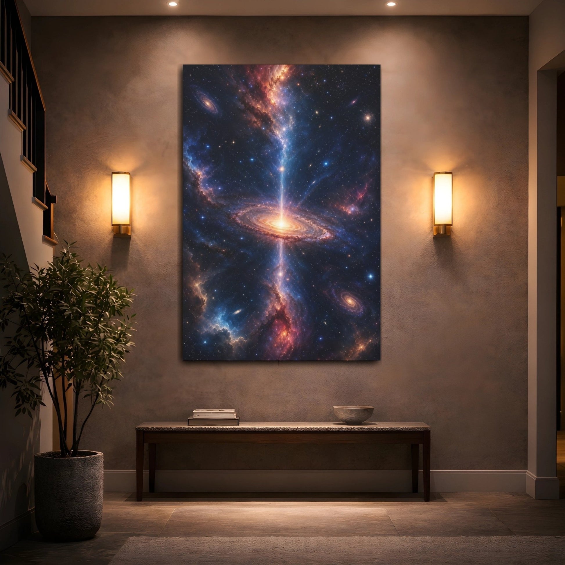 Nature Galaxy Blue Orange Canvas Wall Art Print – Vibrant Living Room, Above Console Table - YesArtYes