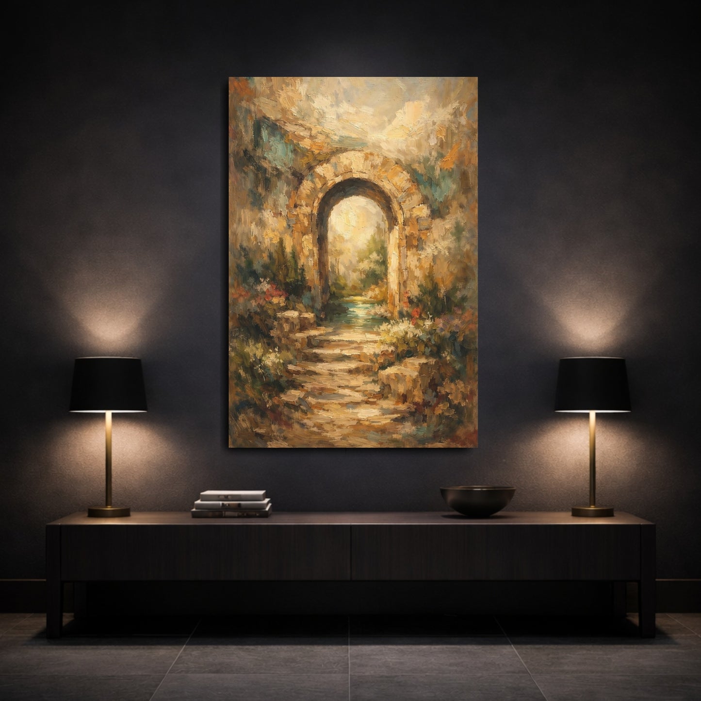 Mockup 2. Nature Garden Archway Warm Tones Archway shown as stretched canvas wall art