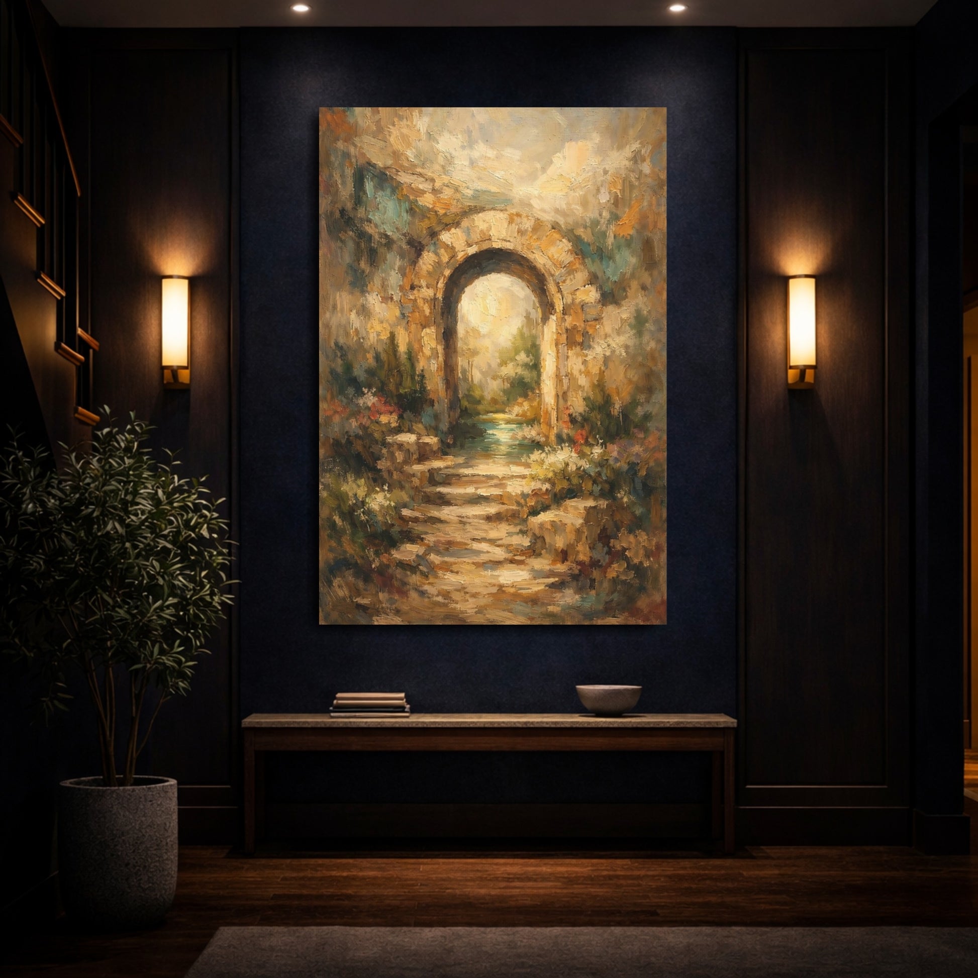 Mockup 3. Nature Garden Archway Warm Tones Archway shown as stretched canvas wall art
